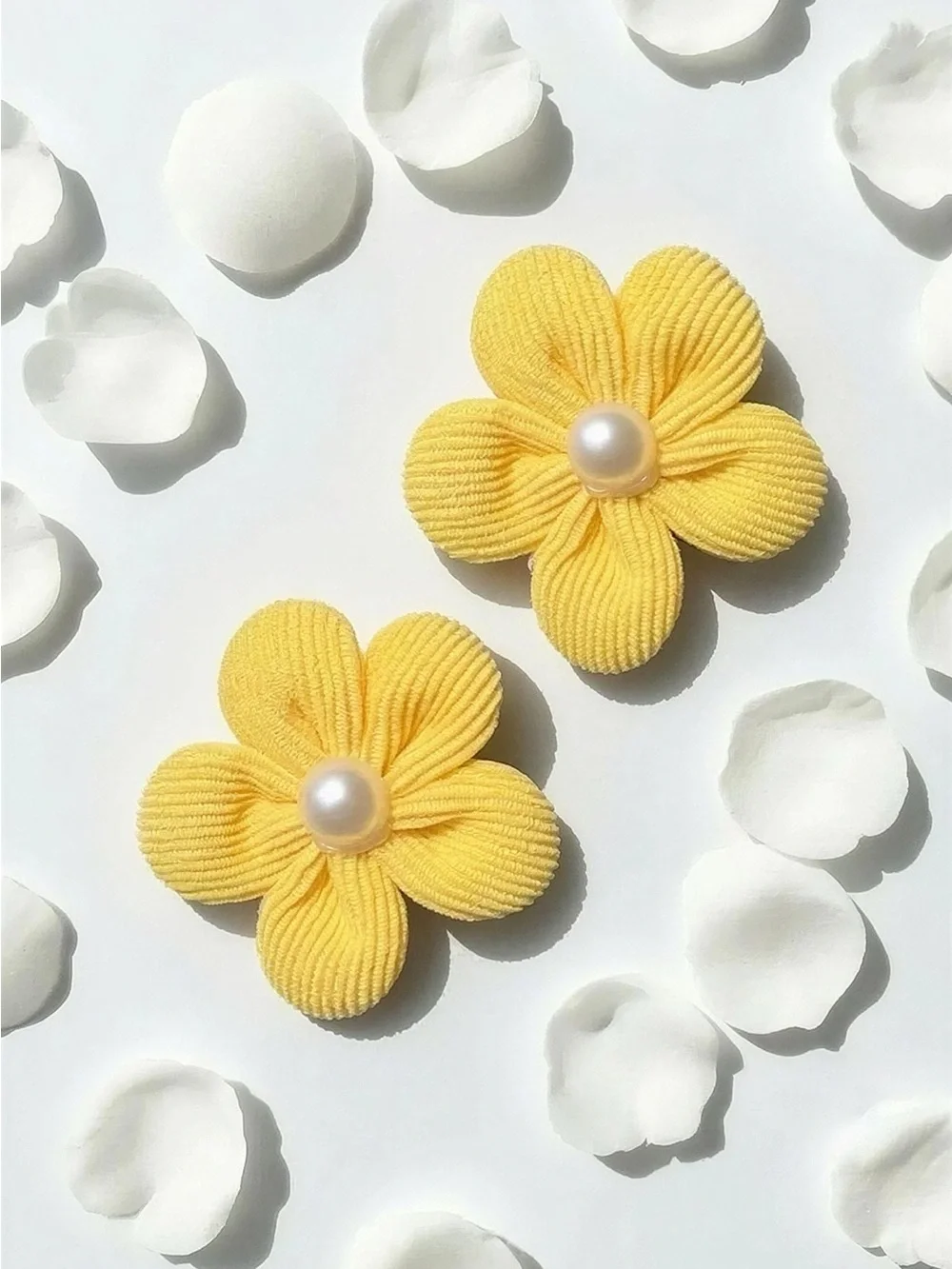 Handmade Yellow Flower Pearl Hair Clips Pair Set of 2